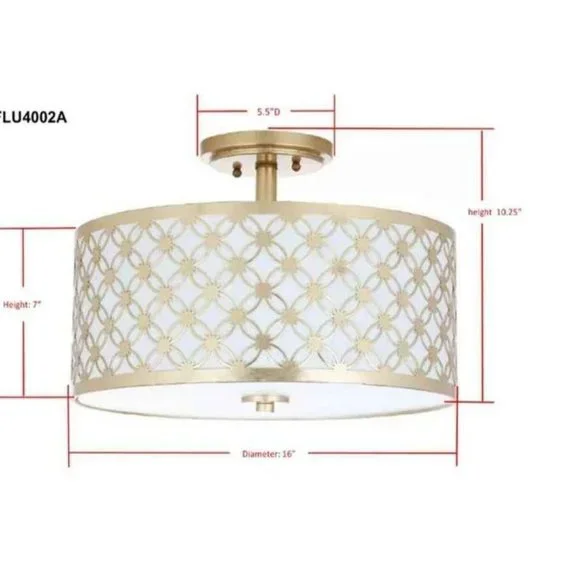 16" Inch Gold Semi Flush Mount Light Fixture By House Of Hamptons - New In Box - Picture 3 of 6